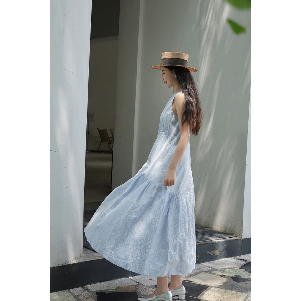 Glacial shine color cotton long dress