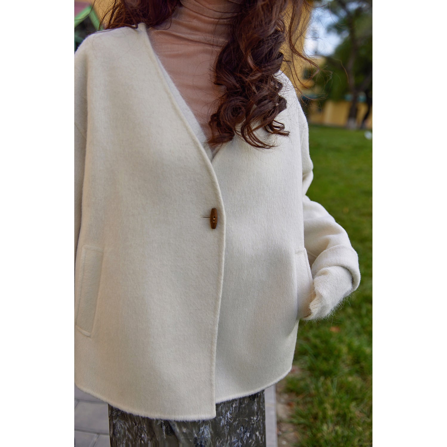 Ivory V-neck wool jacket