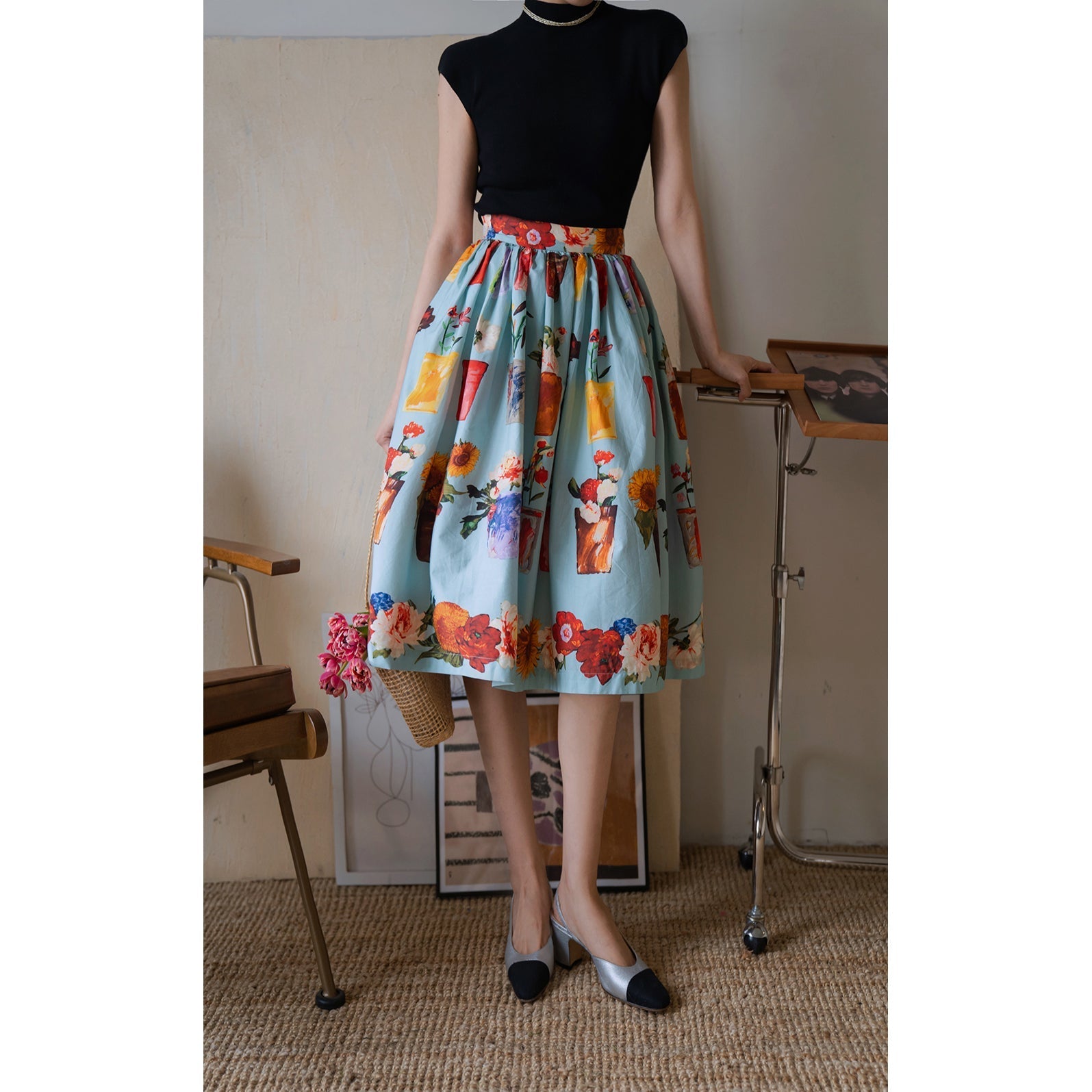 potted flower painting hepburn skirt