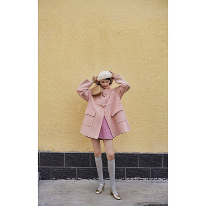 Cherry-colored wool oversized hood coat