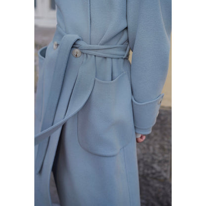 Sky blue classical belt wool coat