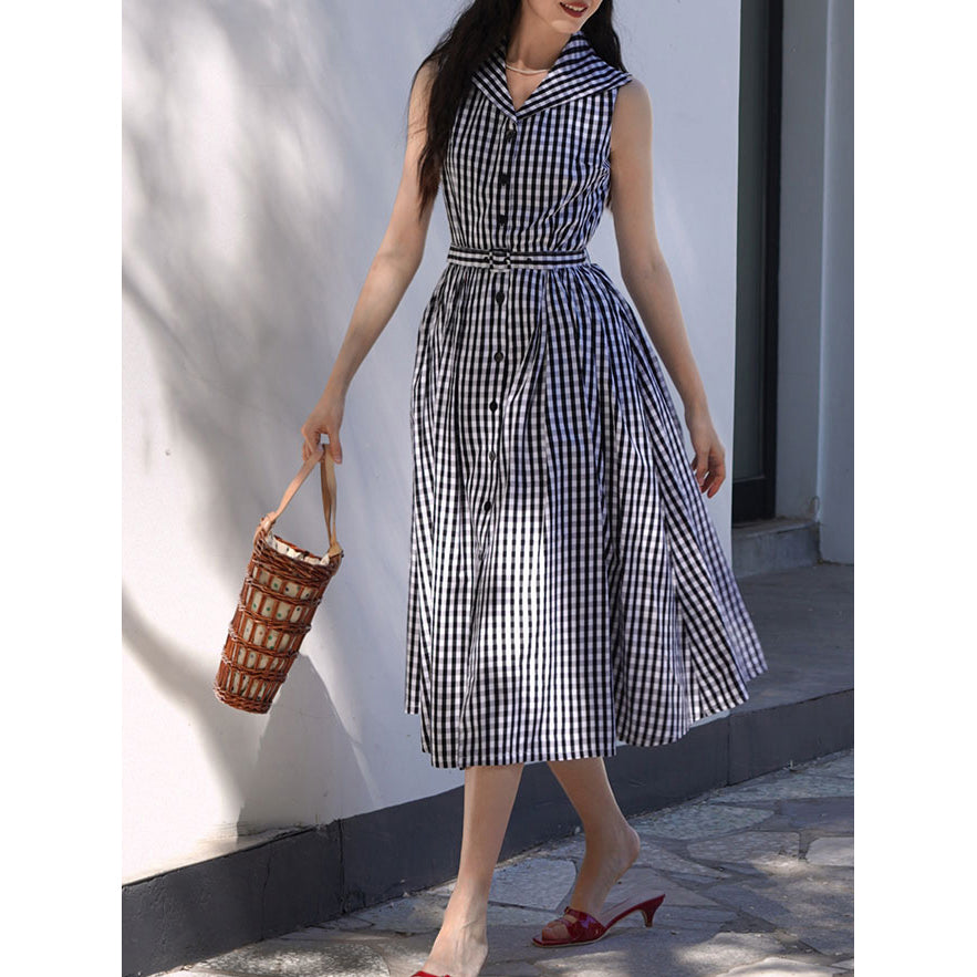 Movie actress plaid retro dress