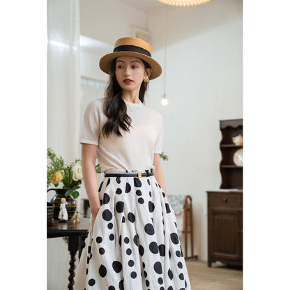 Black and white polka dot long skirt