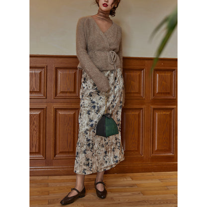 Bouquet pattern velvet long skirt