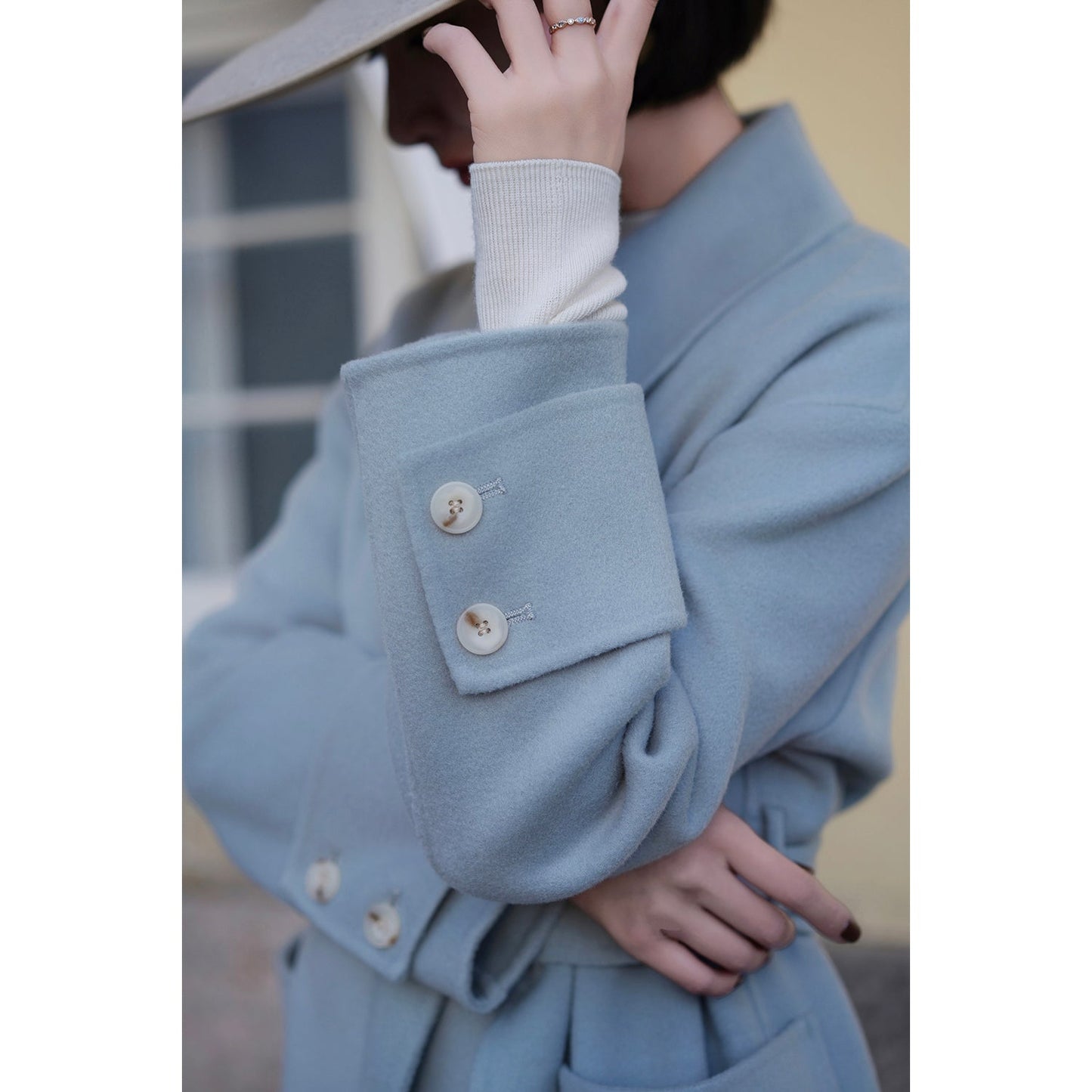 Sky blue classical belt wool coat