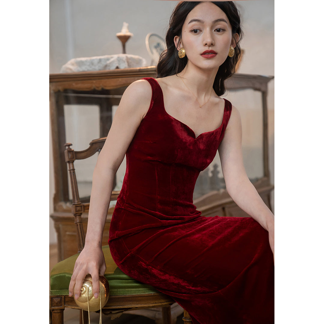 Lady's Silk Suspender Velvet Strap Dress