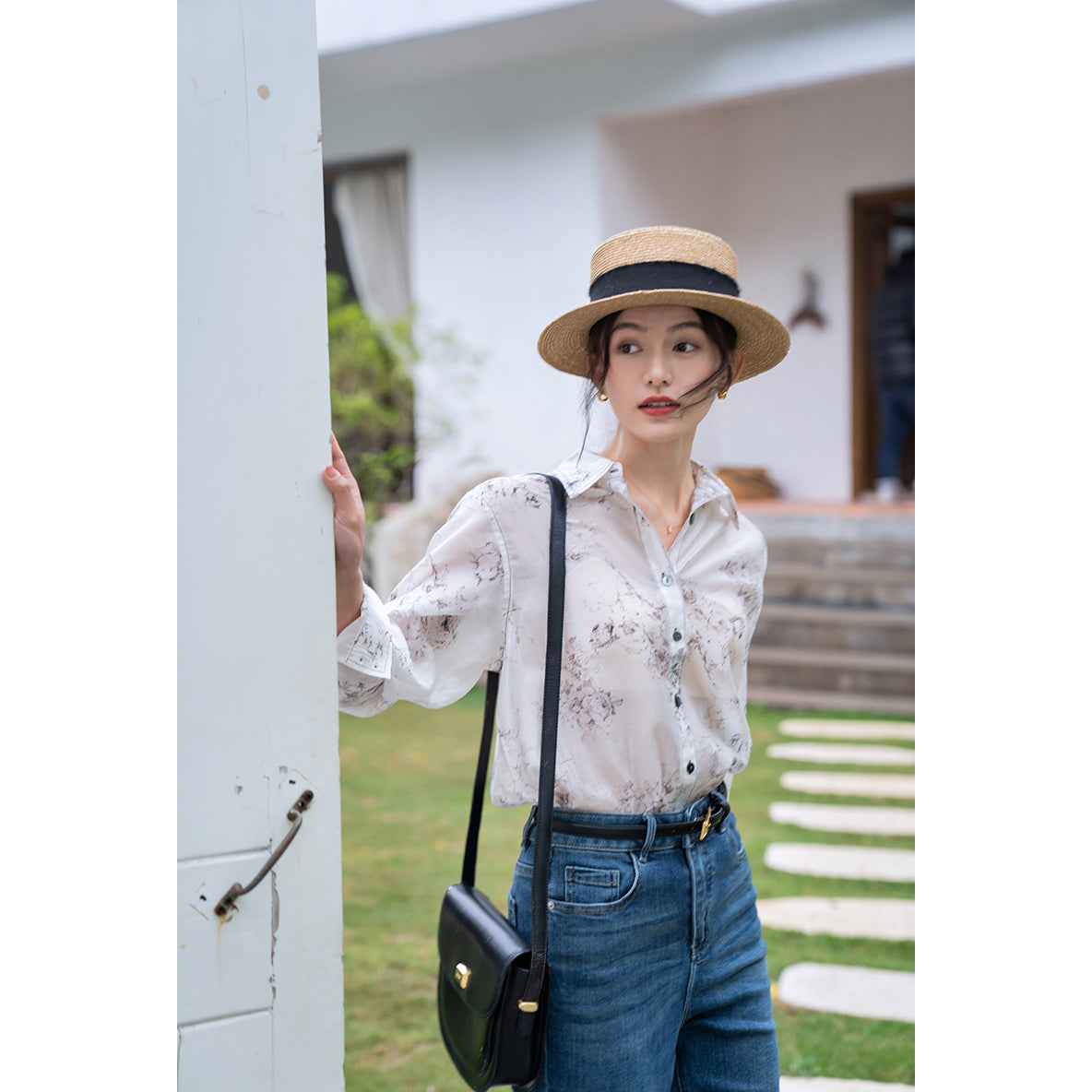 rose flower ink painting blouse