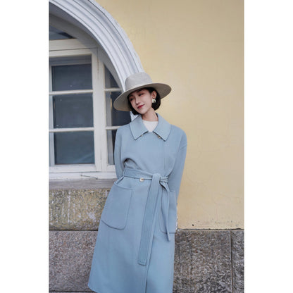 Sky blue classical belt wool coat