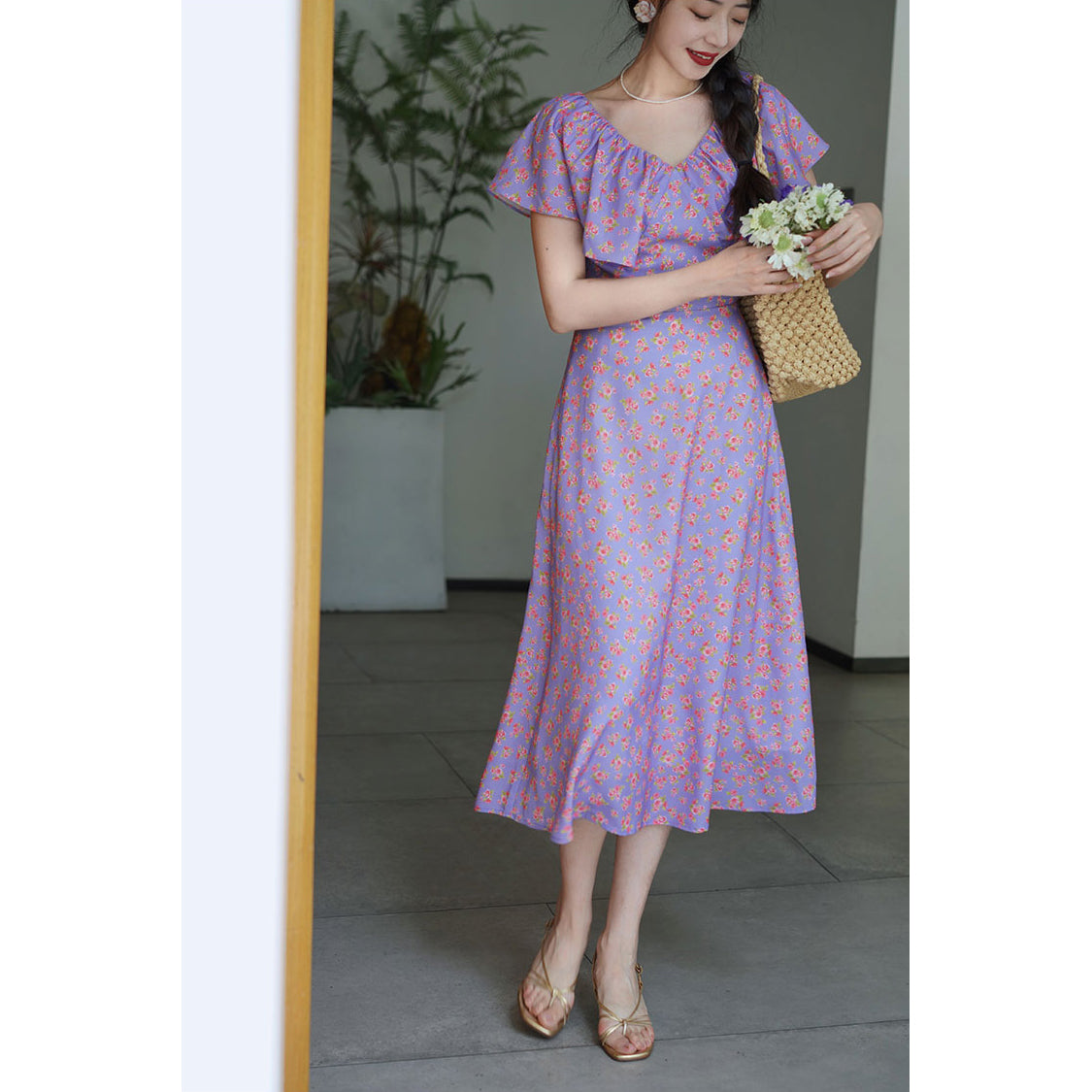 light purple flower crowd retro dress