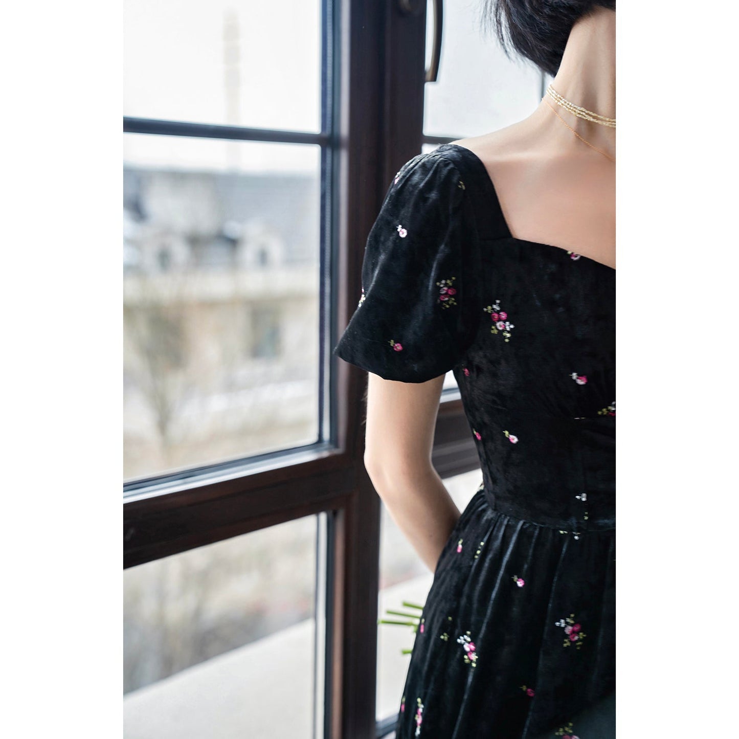 Dark night flower embroidery corset dress