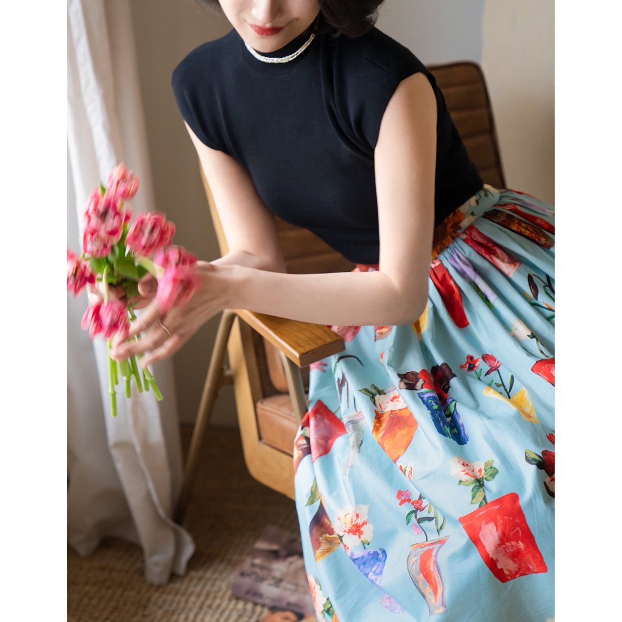 potted flower painting hepburn skirt