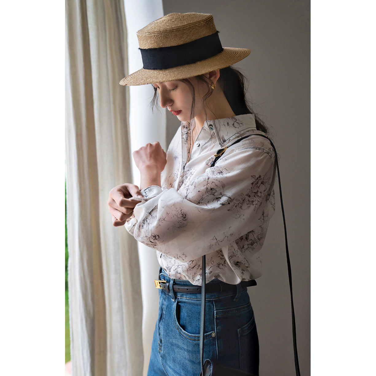 rose flower ink painting blouse