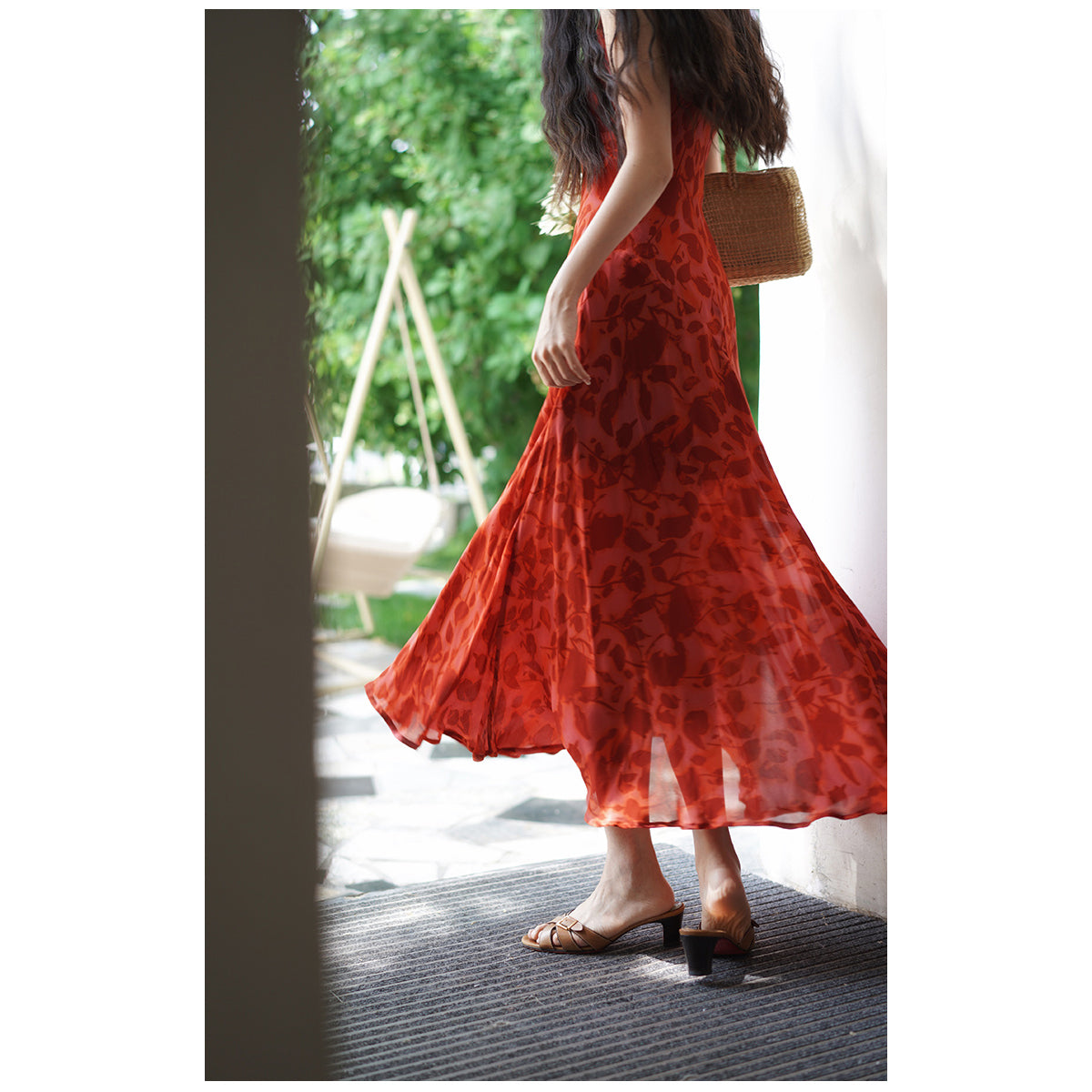 Crimson rose flower shadow dress