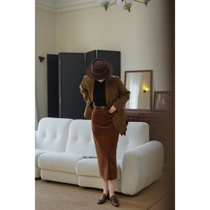 British corduroy retro tight skirt