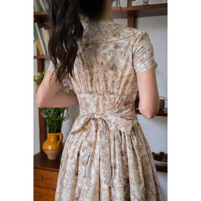 Evening flowers and birds painting dress