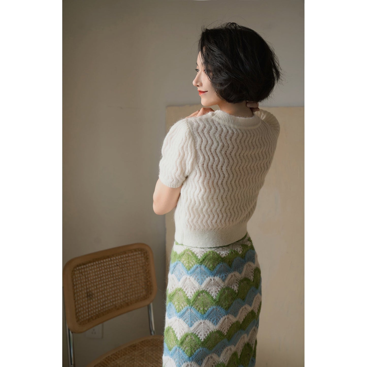 Geometric pattern mohair straight skirt