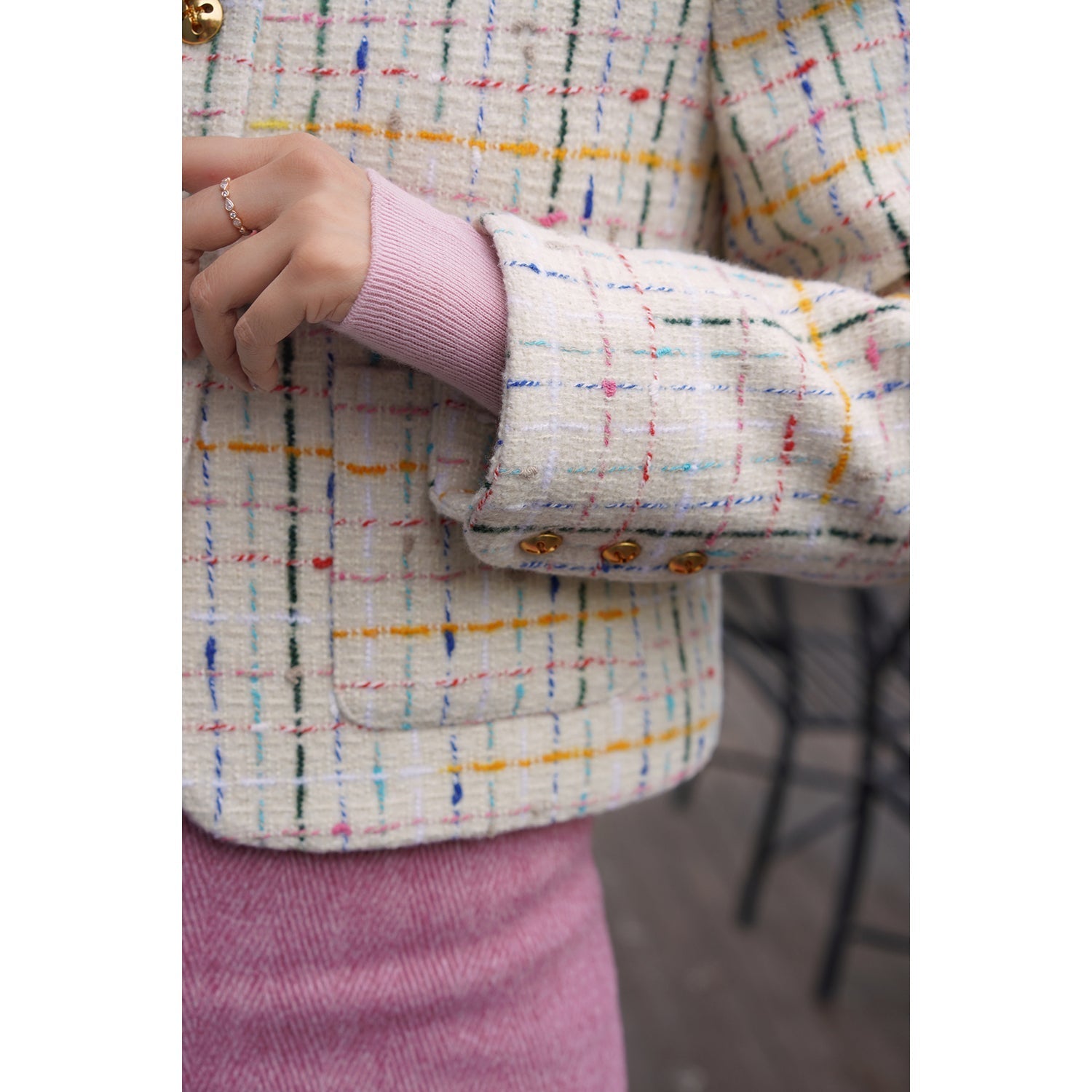 Colorful embroidered tweed short jacket