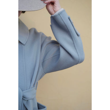 Sky blue classical belt wool coat