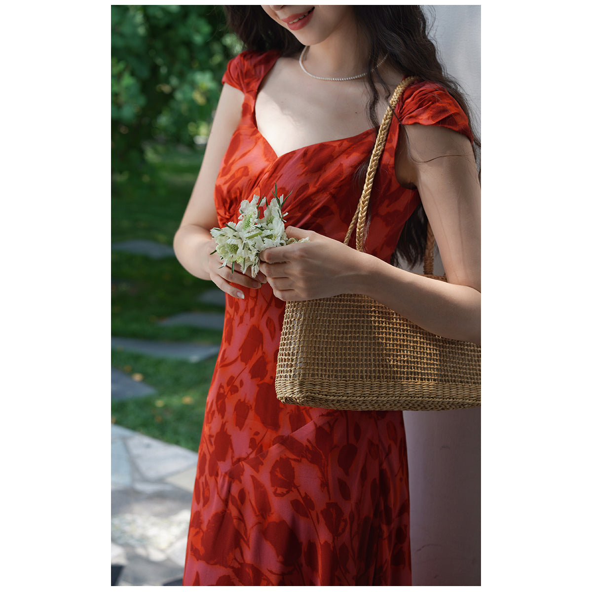 Crimson rose flower shadow dress