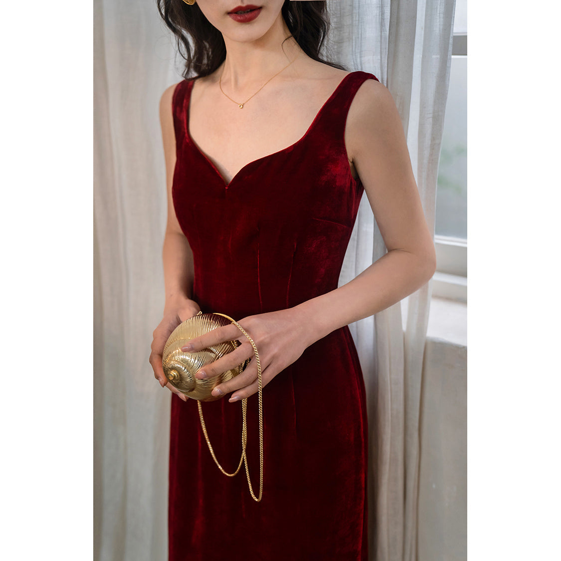 Lady's Silk Suspender Velvet Strap Dress