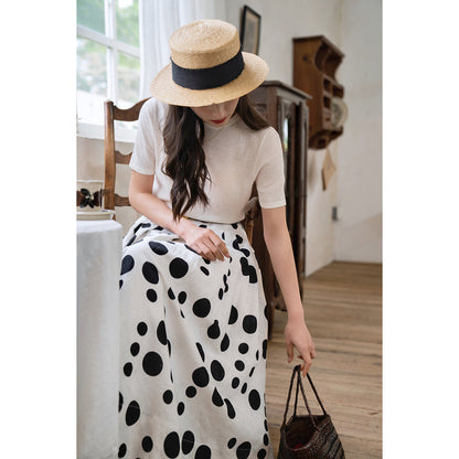 Black and white polka dot long skirt