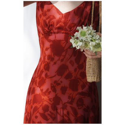 Crimson rose flower shadow dress