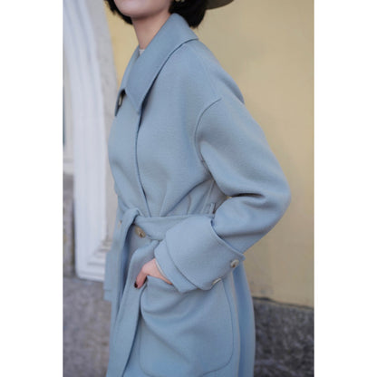 Sky blue classical belt wool coat