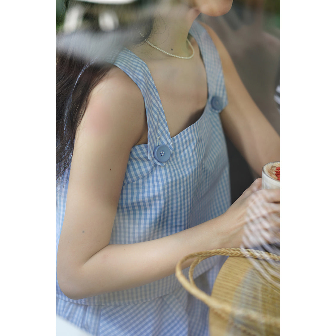 Light blue plaid French top and umbrella skirt