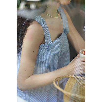 Light blue plaid French top and umbrella skirt