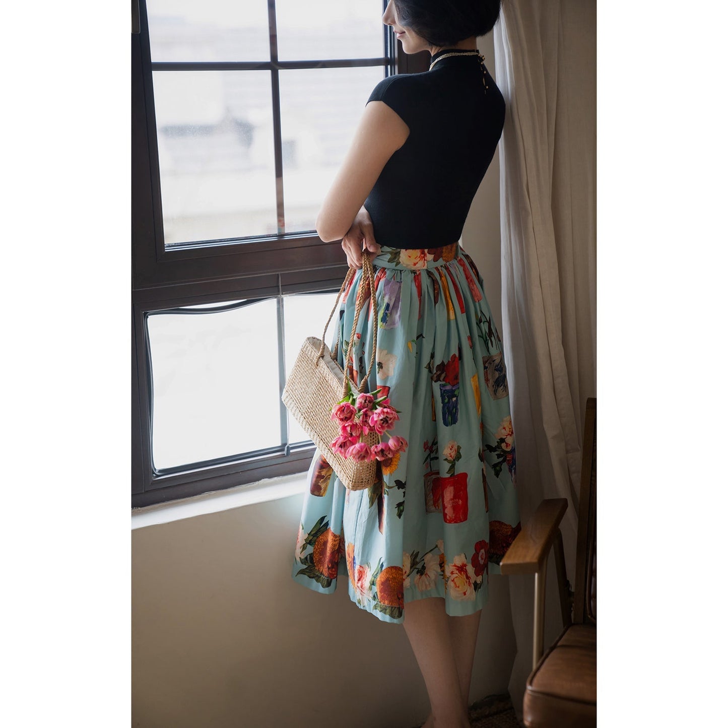 potted flower painting hepburn skirt