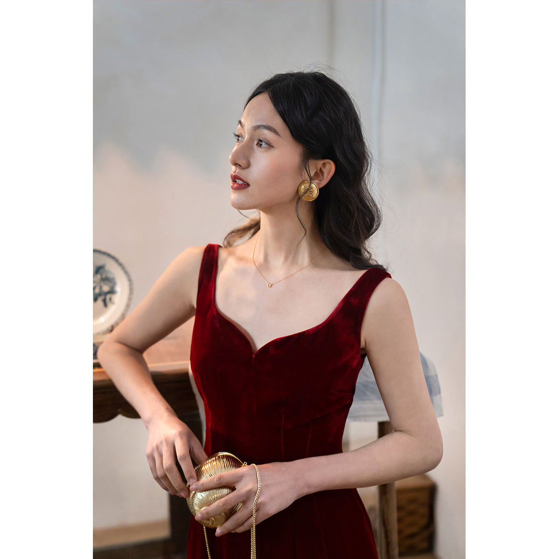 Lady's Silk Suspender Velvet Strap Dress