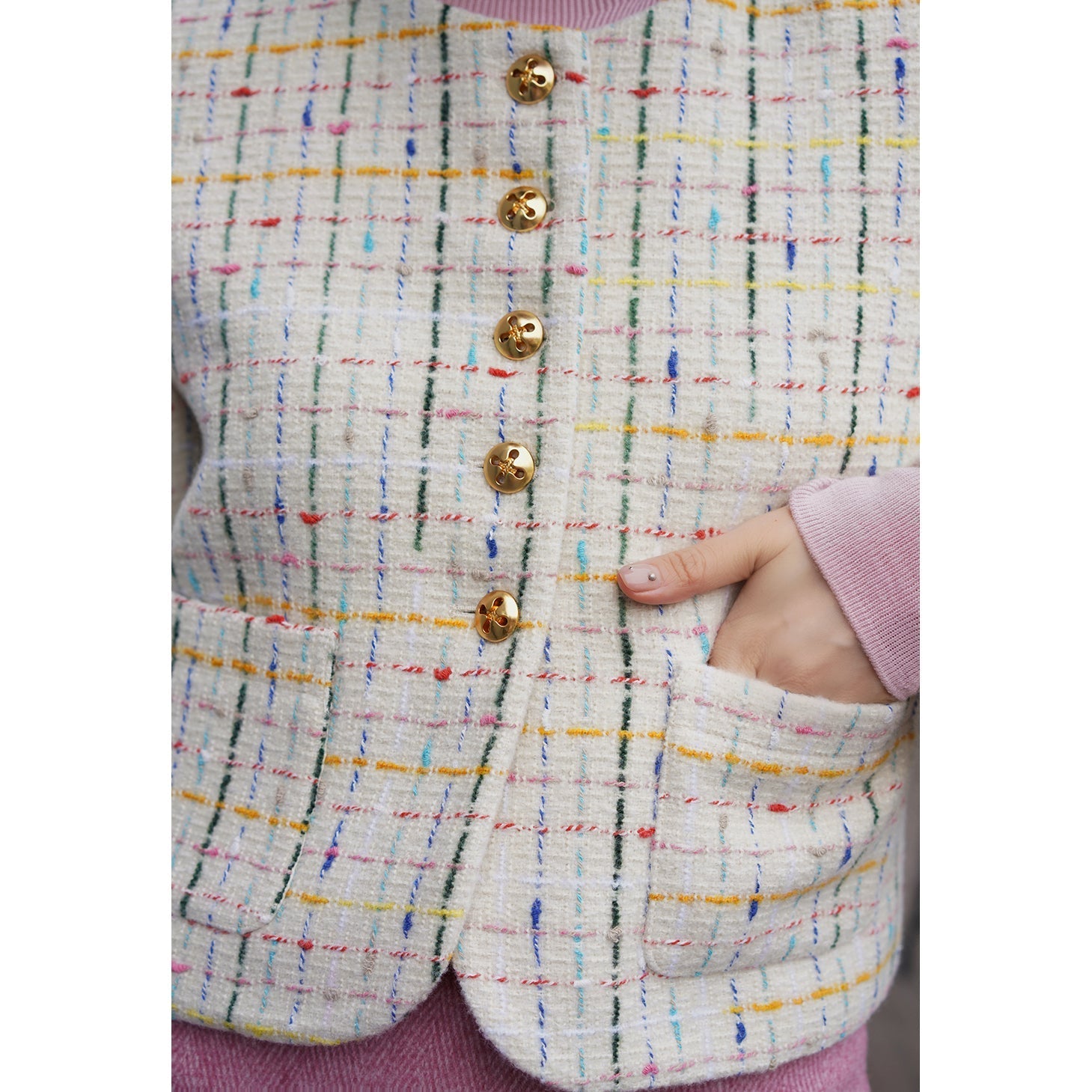 Colorful embroidered tweed short jacket