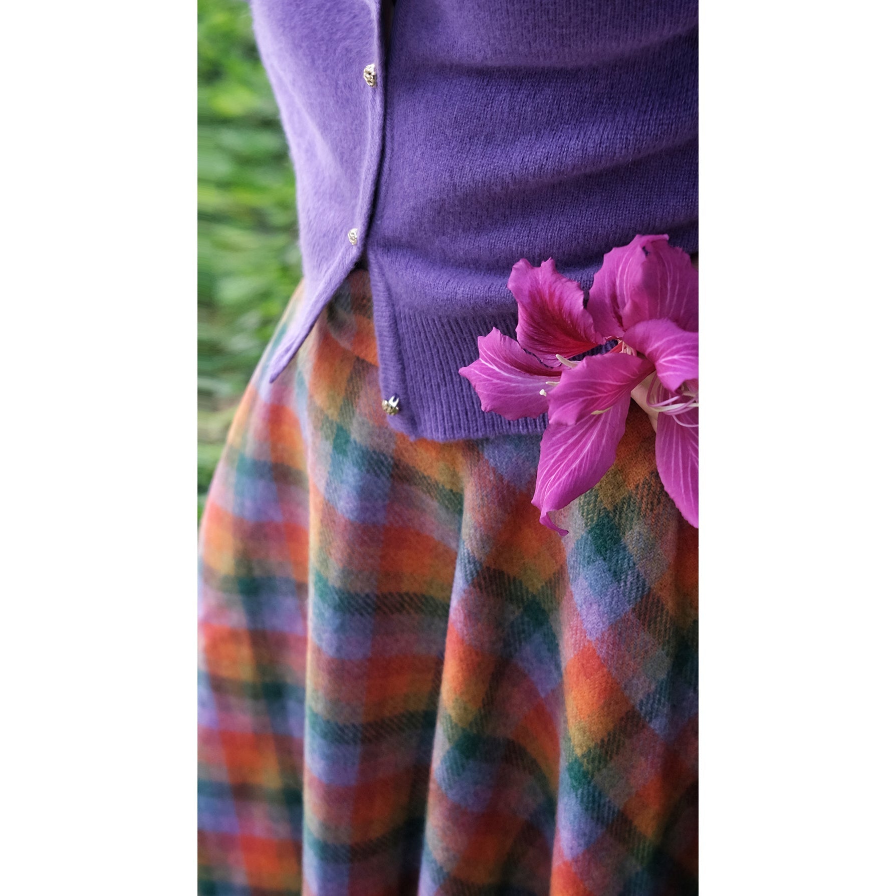 Rainbow plaid retro umbrella skirt