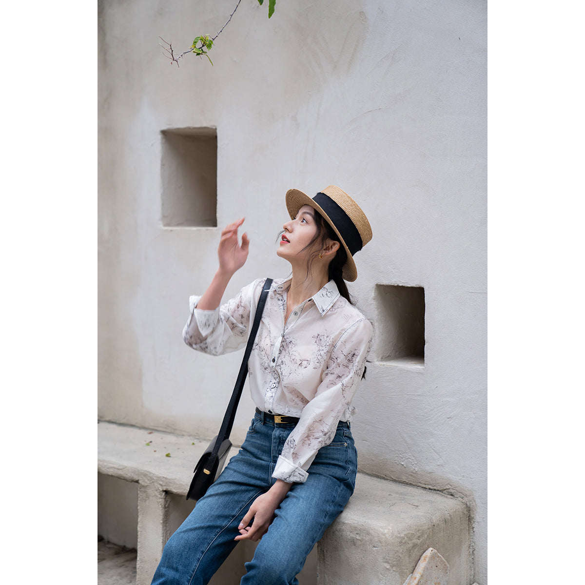 rose flower ink painting blouse