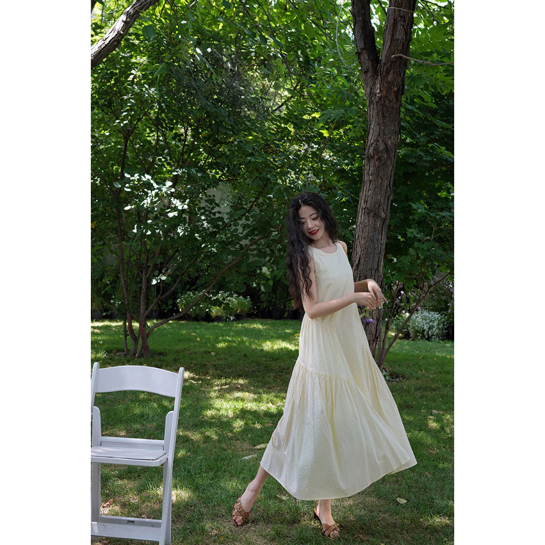 Morning waxing and waning color cotton long dress