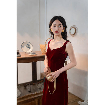 Lady's Silk Suspender Velvet Strap Dress