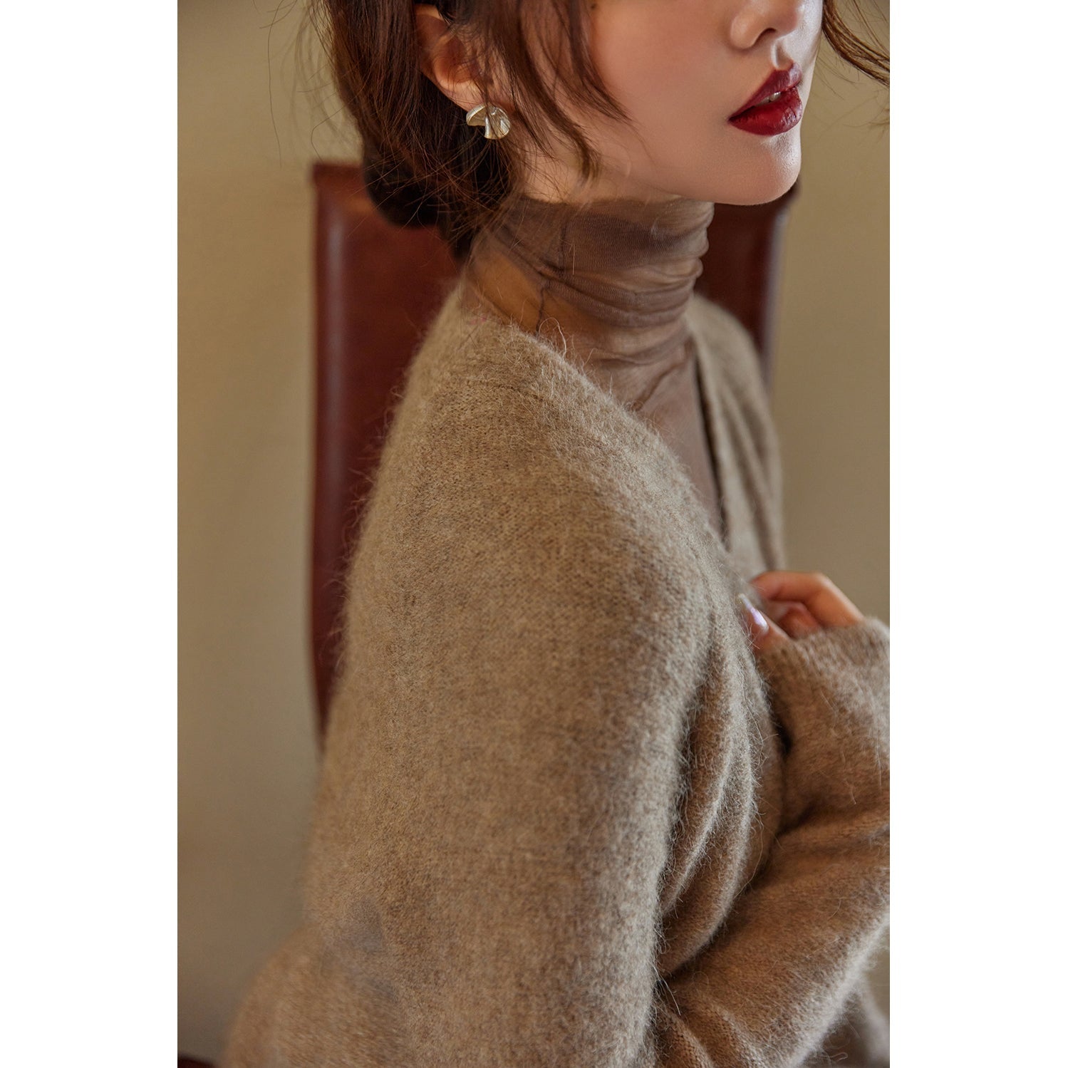 wrapped wool knit tops