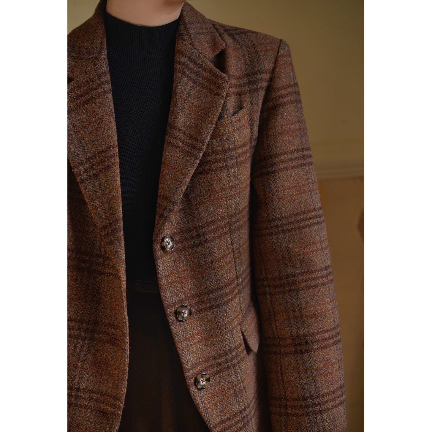 Mannish plaid retro wool jacket and wool skirt