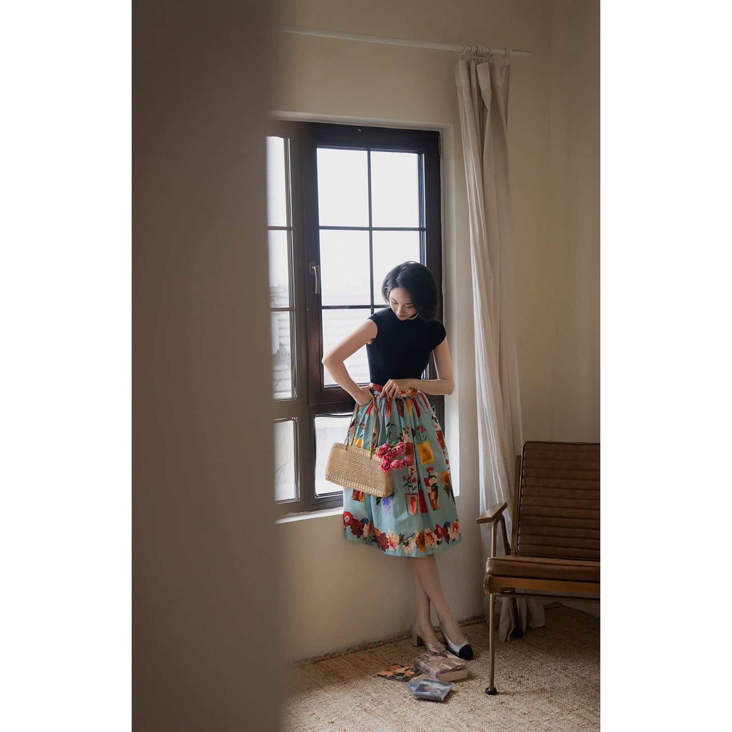 potted flower painting hepburn skirt