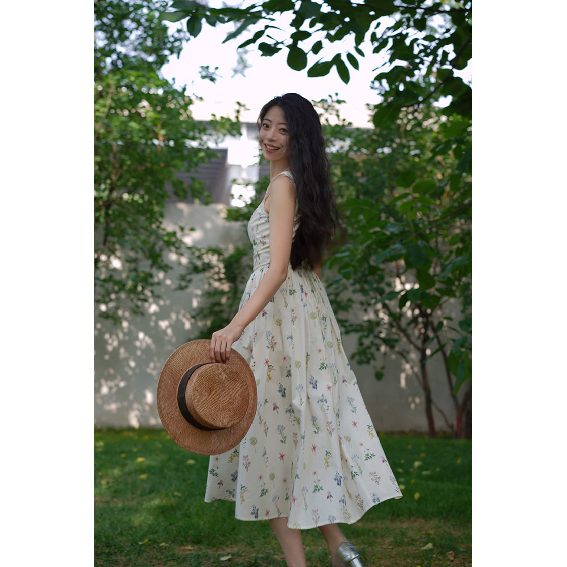 watercolor flower drawing strap dress