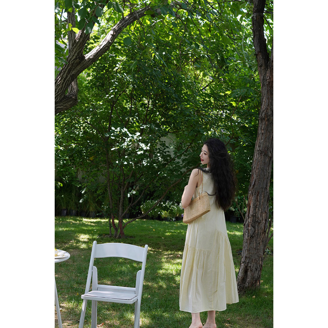 Morning waxing and waning color cotton long dress