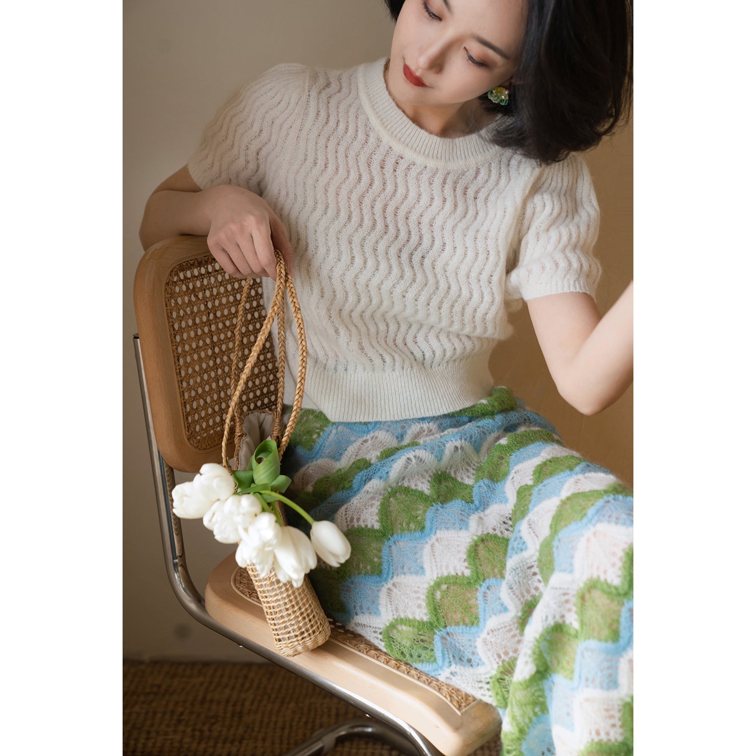 Geometric pattern mohair straight skirt