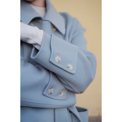 Sky blue classical belt wool coat