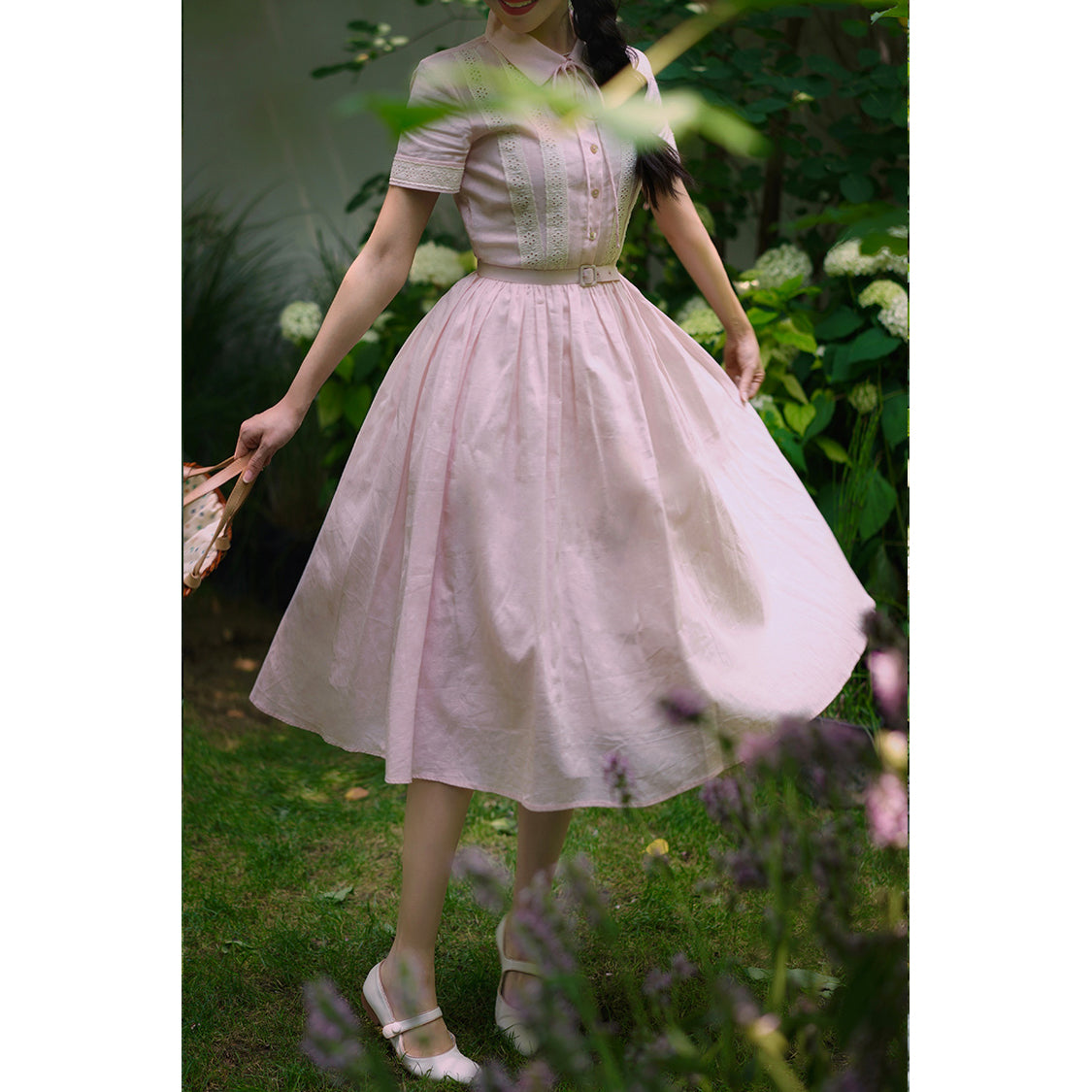 Cherry blossom embroidered Hepburn dress