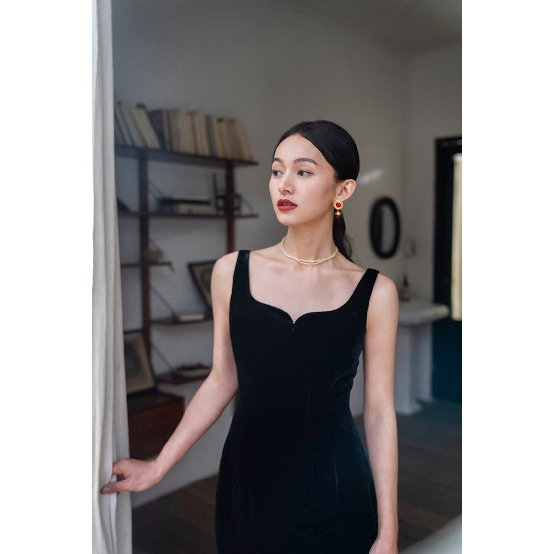 Lady's Silk Suspender Velvet Strap Dress