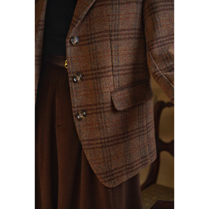 Mannish plaid retro wool jacket and wool skirt