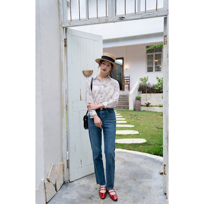 rose flower ink painting blouse