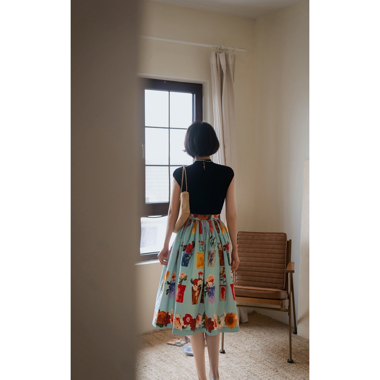 potted flower painting hepburn skirt