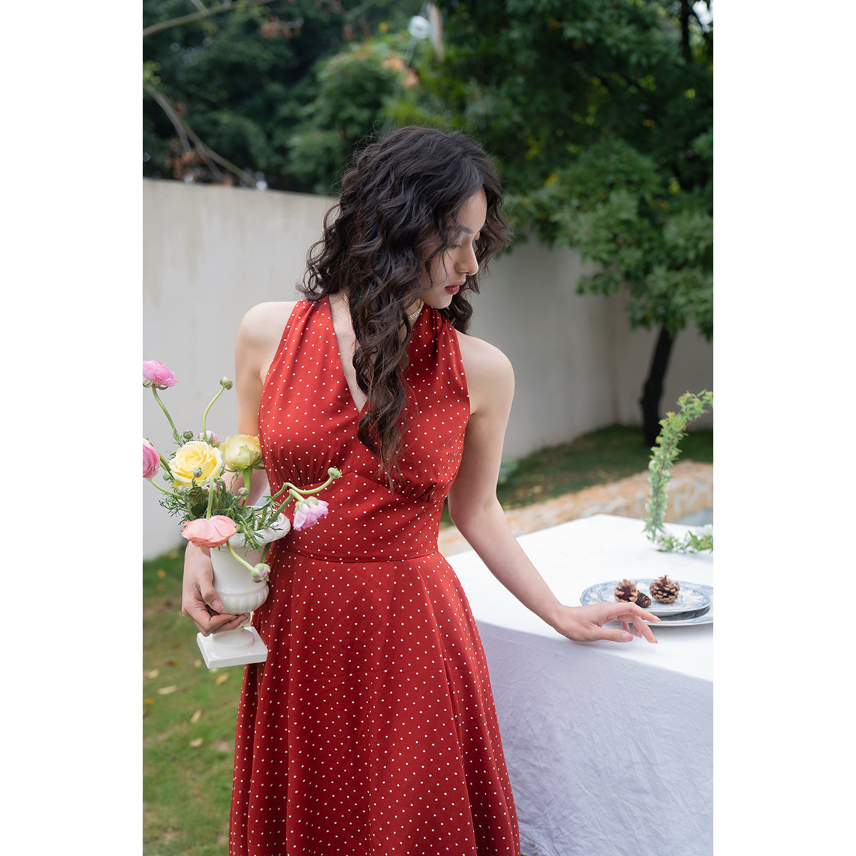 madder polka dot pattern sleeveless dress