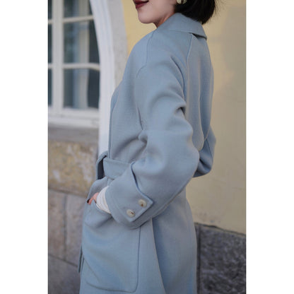 Sky blue classical belt wool coat